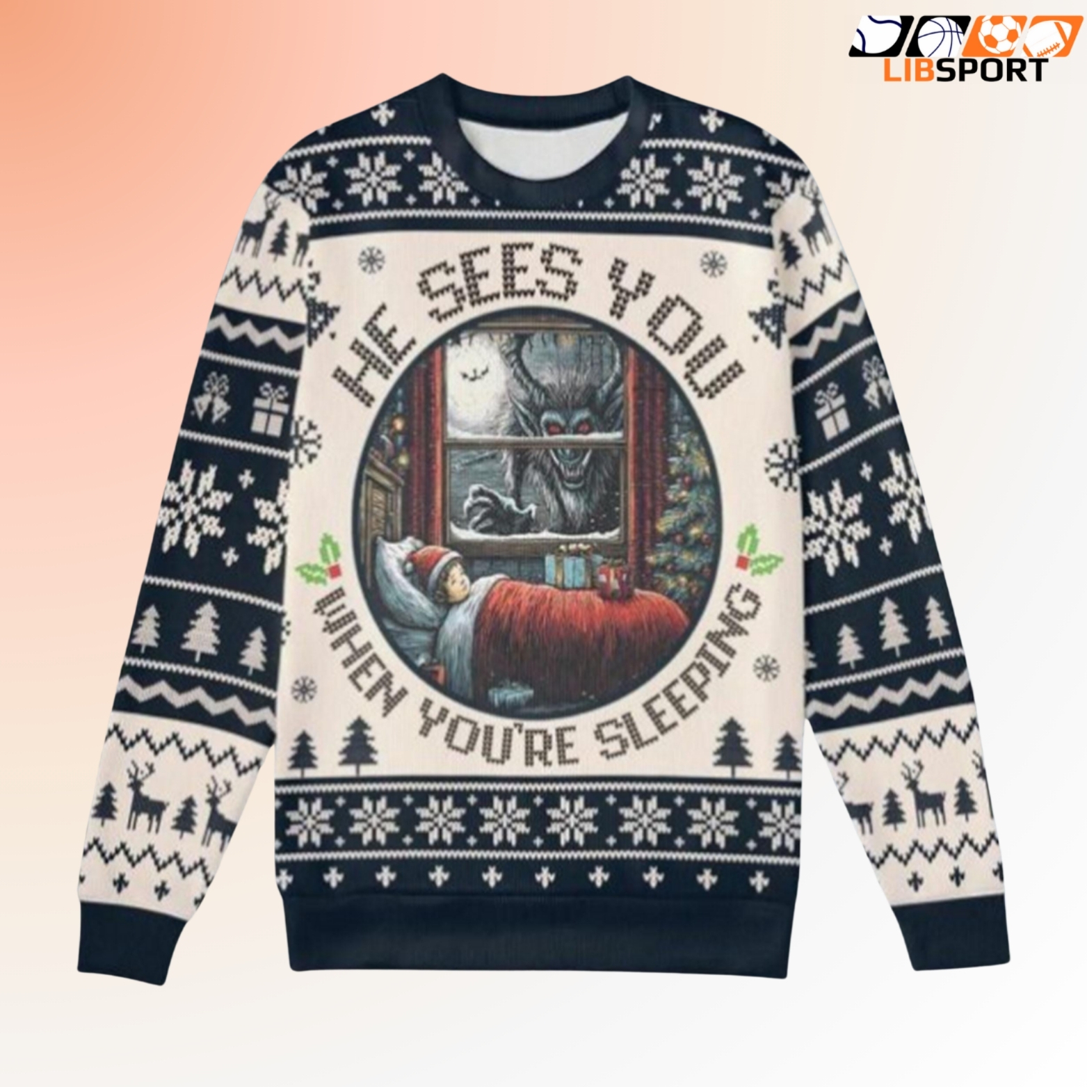 Krampus Ugly Christmas Sweater, Gothic Dark Holiday Jumper, He Sees You Gift For Him Her